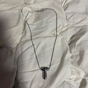 Silver Bubble Initial T Necklace Chunky Puffy Y2K